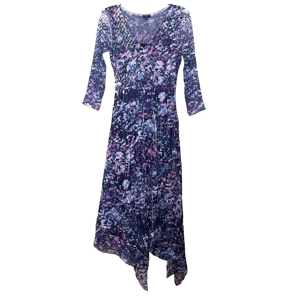 Komarov Purple Crinkled Dress Medium Asymmetrical Handkerchief Hem Art To Wear - Picture 2 of 16